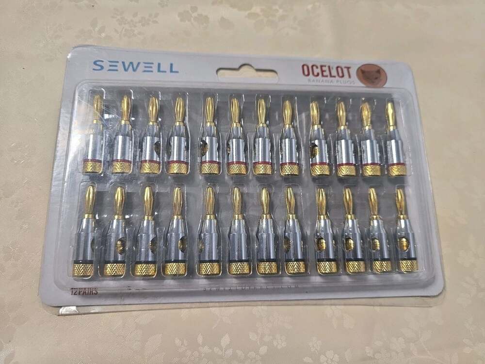 Sewell Ocelot Banana Plugs 12 Pairs (24 Plugs) Gold Plated Speaker Connector NEW
